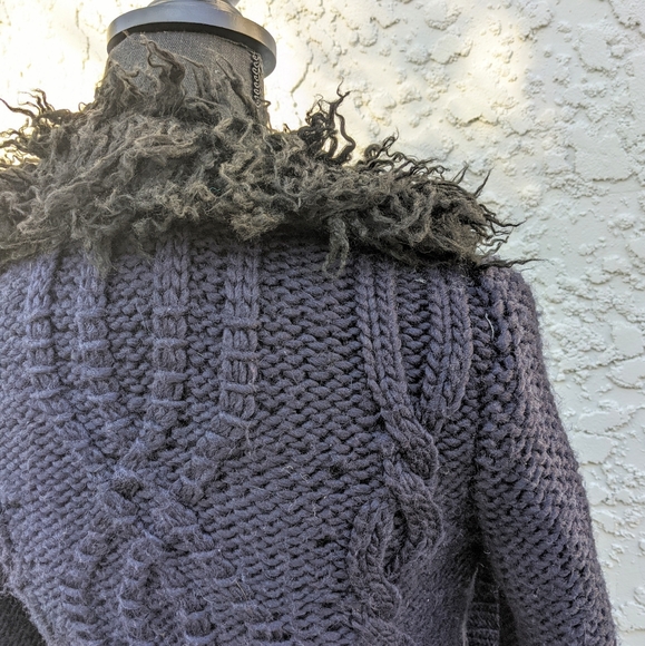 Free People Faux Fur Trim Cable Knit Sweater - Picture 5 of 8